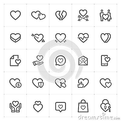 Icon set â€“ heart outline stroke Vector Illustration